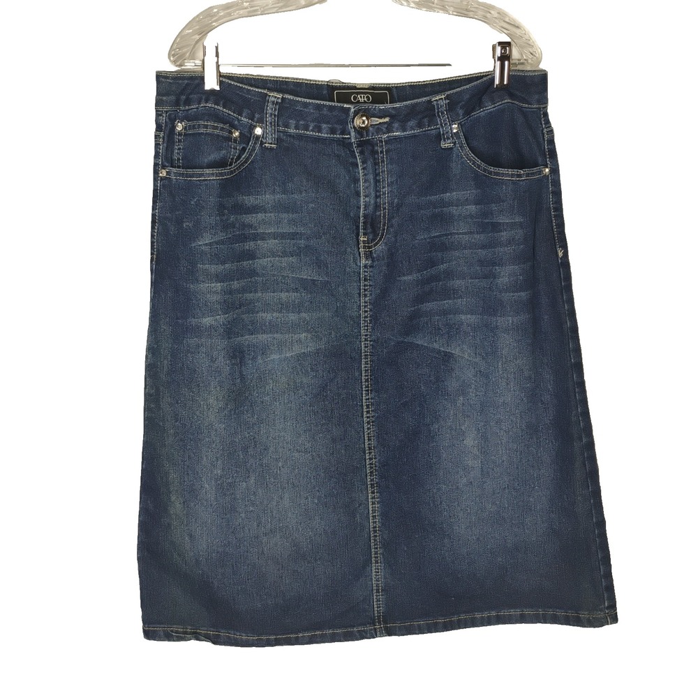 Cato Women's 14 Midi Denim Jean Skirt Rhinestone Embellishments Minor Flaw